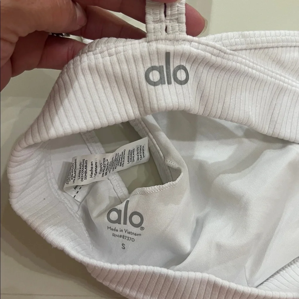 ALO Yoga White Ribbed Racerback Sports Bra